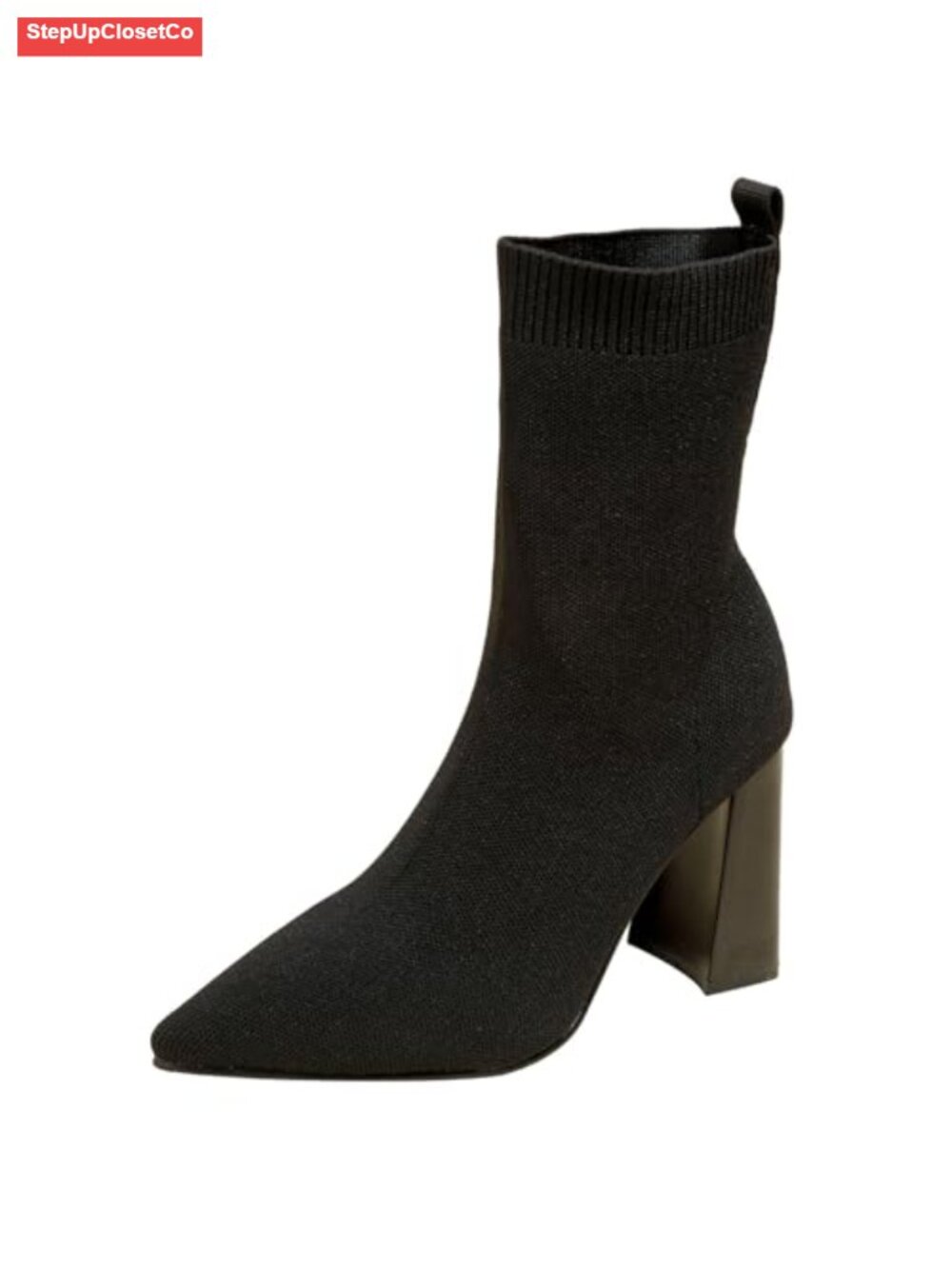 Chunky High Heel Knitted Ankle Boots Sexy Pointed Toe Slip On Stretch Socks Mid